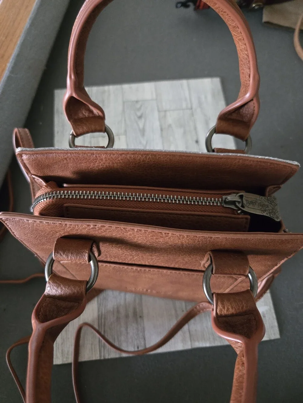 Trinity Ranch Brown Haircalf Leather Tote Bag with Top Handles